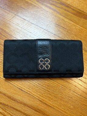 Coach Black Signature Continental Wallet with Silver Logo